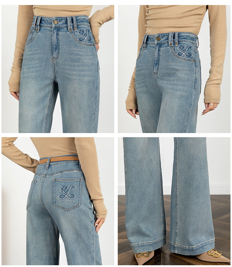 Embroidered Jeans High Waist Slim Drape Flared Pants image 10