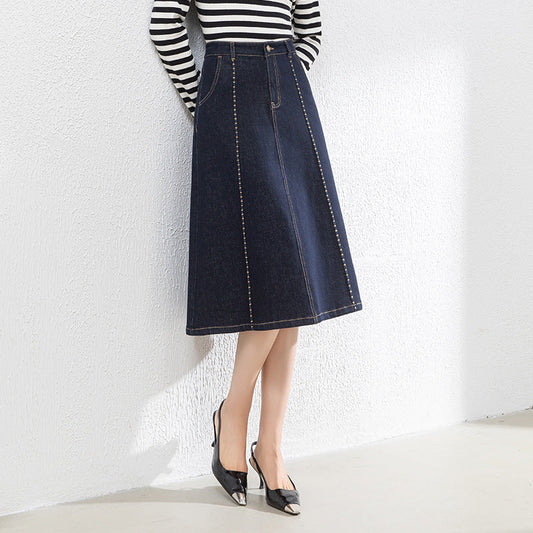 Colorfast High Waist A-Line Denim Skirt image 1