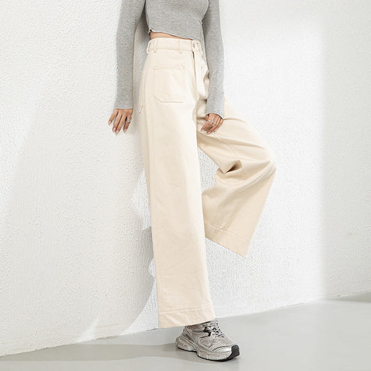 Cotton Denim Wide-leg Pants Loose High Waist Nine-point Pants image 1