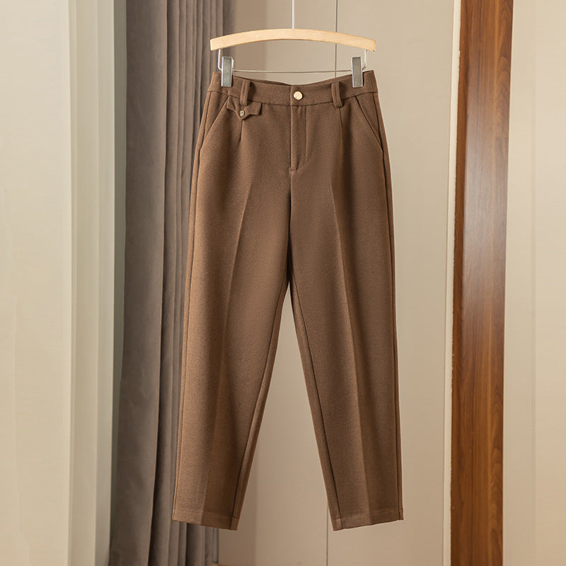 Casual High Waist Straight Maillard Trousers - Mocha color, 26 image