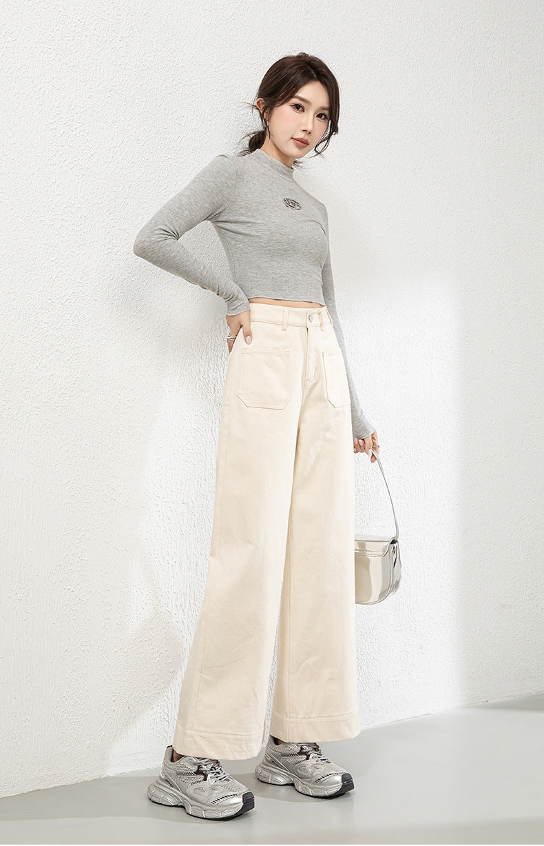 Cotton Denim Wide-leg Pants Loose High Waist Nine-point Pants image 10