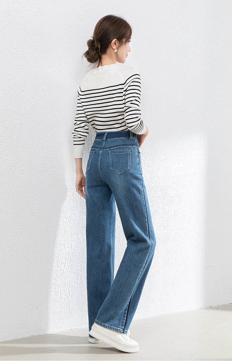 Contrast Patchwork Jeans Draped High Waist Wide Leg Pants image 15