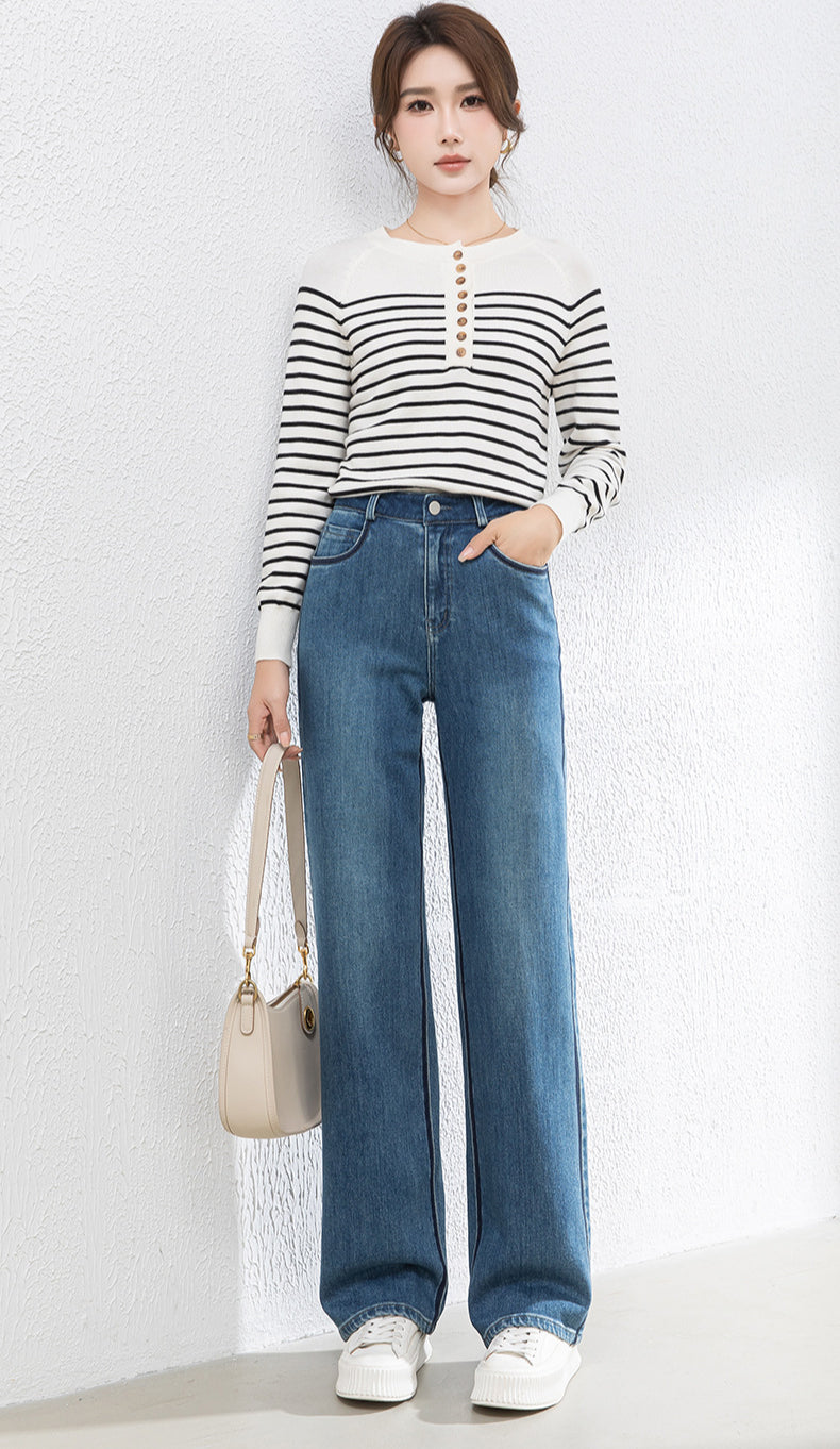 Contrast Patchwork Jeans Draped High Waist Wide Leg Pants image 6