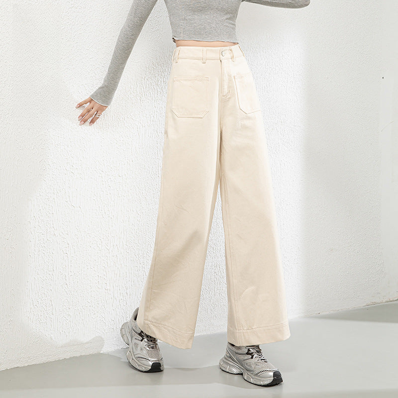 Cotton Denim Wide-leg Pants Loose High Waist Nine-point Pants image 0
