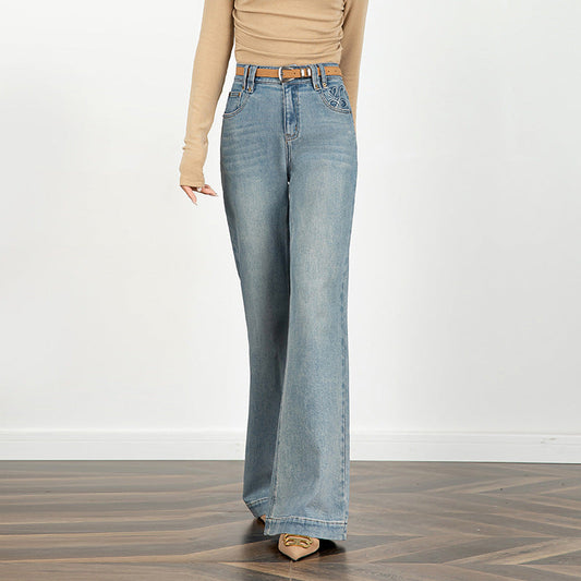 Embroidered Jeans High Waist Slim Drape Flared Pants image 0
