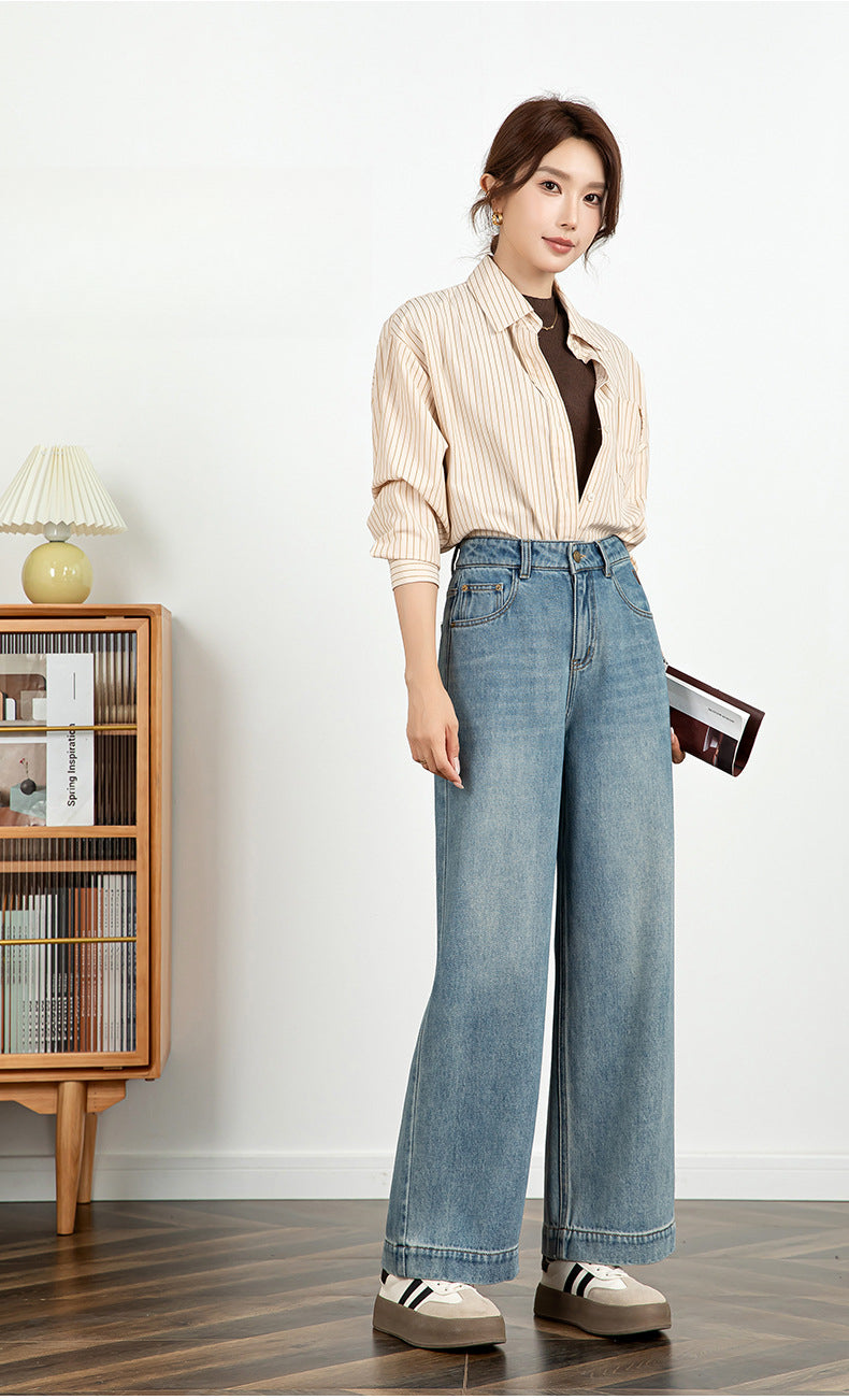 Textured Jeans Loose High Waist Nine-point Wide-leg Pants image 8