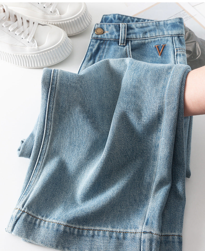 Textured Jeans Loose High Waist Nine-point Wide-leg Pants image 18