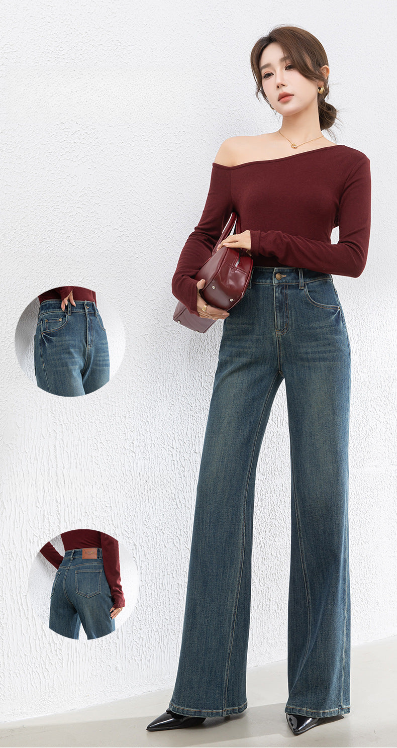 Retro Denim Flared High Waist Loose Mopping Pants image 9