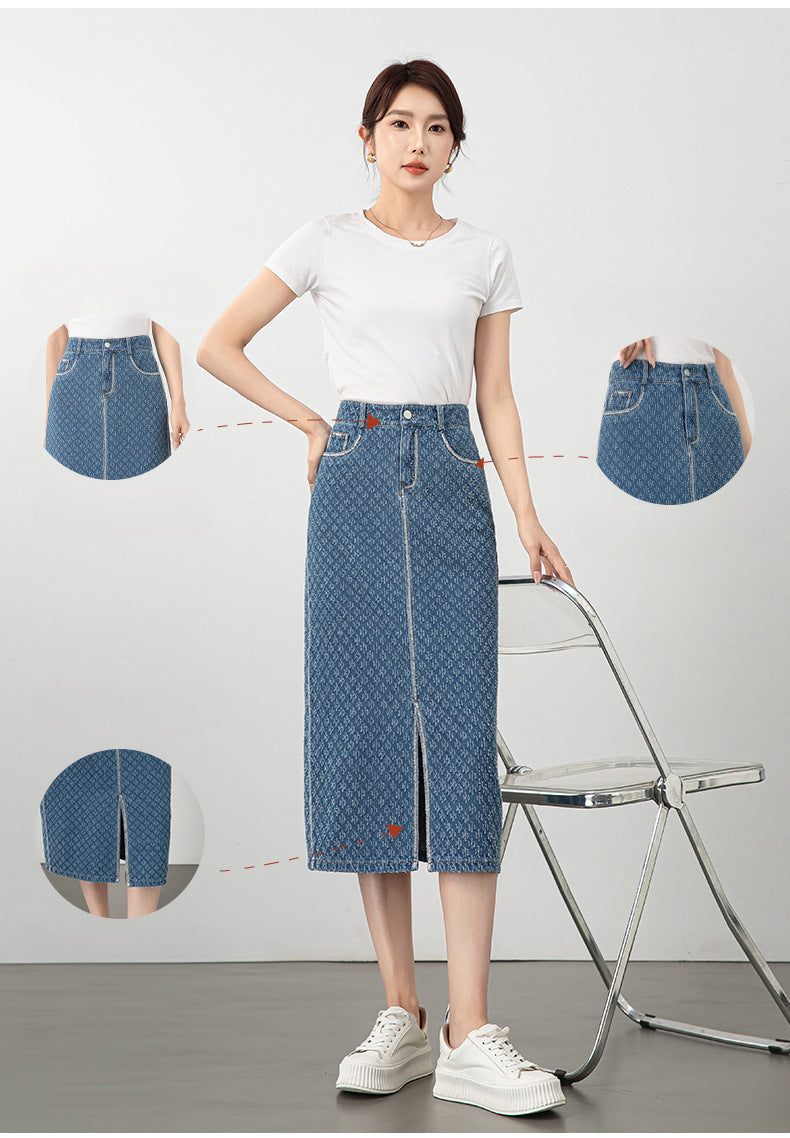 Jacquard Denim Skirt with Slits image 8