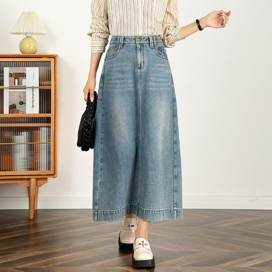 Textured Denim Skirt High Waist Slim Skirt image 0