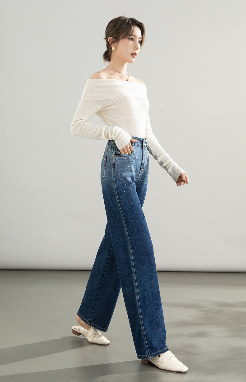 Hot Diamond Gradient Shadow Jeans High Waist Wide Leg Pants image 12