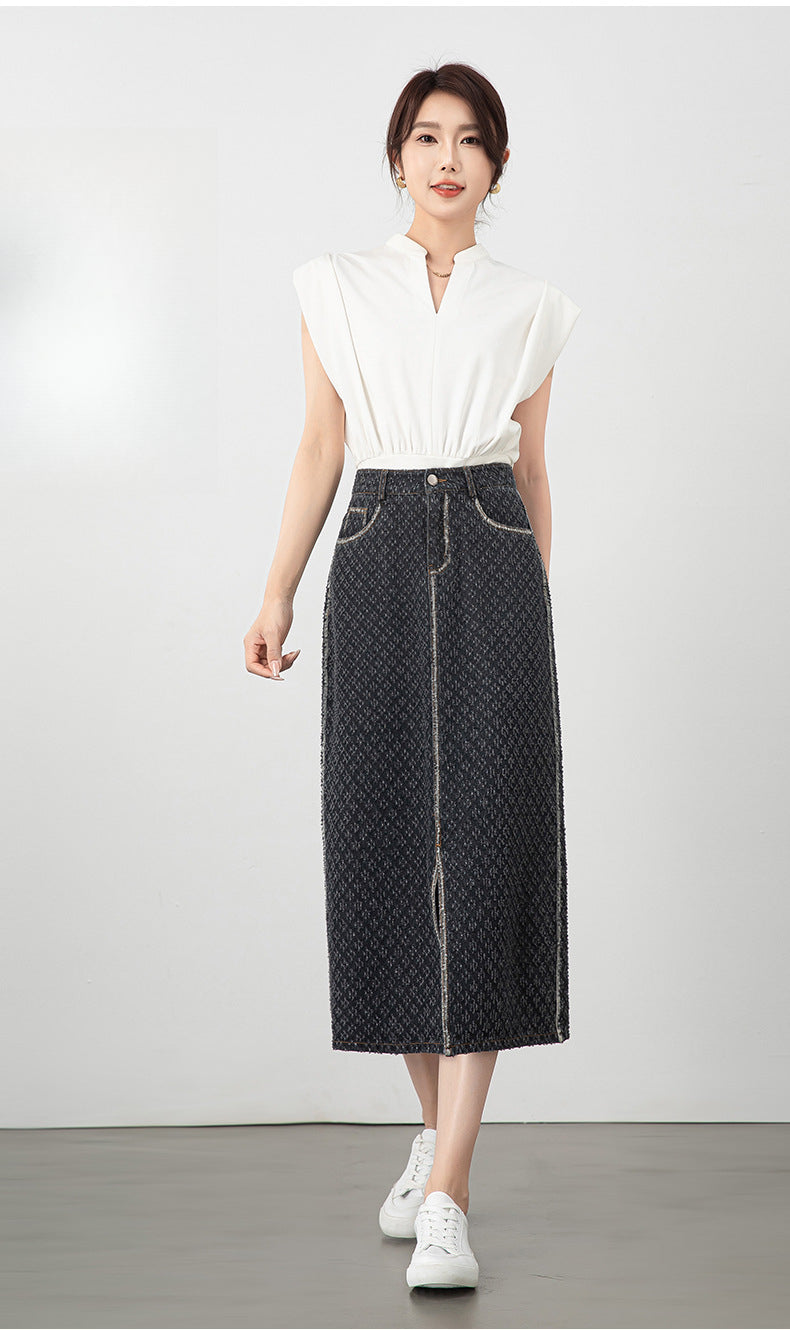 Jacquard Denim Skirt with Slits image 14