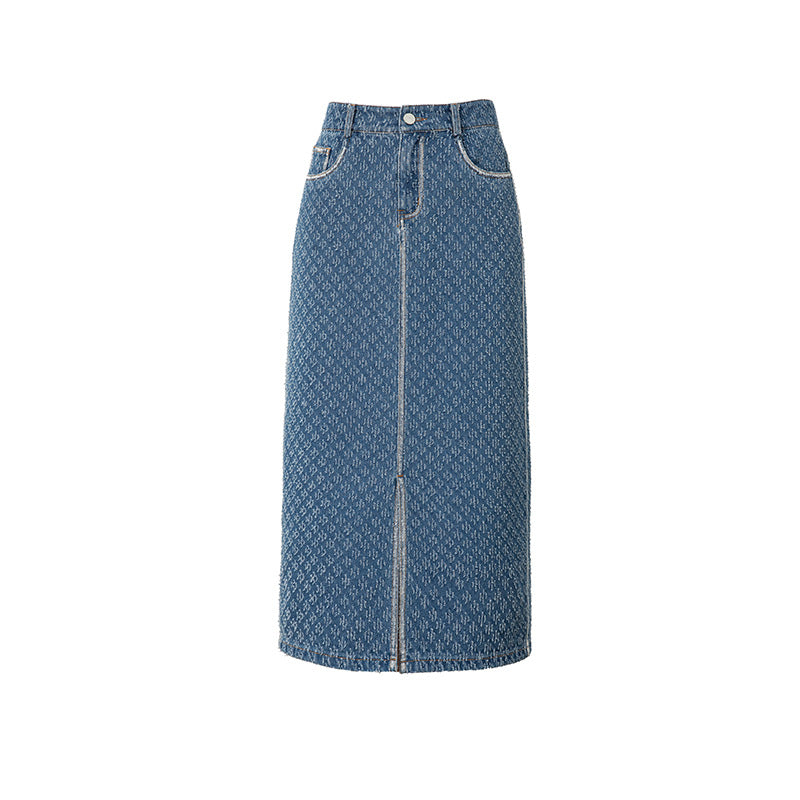 Jacquard Denim Skirt with Slits image 3