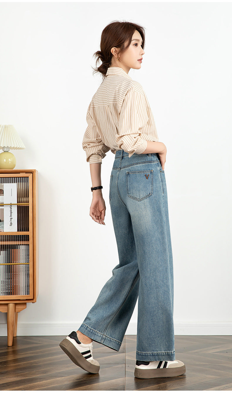 Textured Jeans Loose High Waist Nine-point Wide-leg Pants image 16