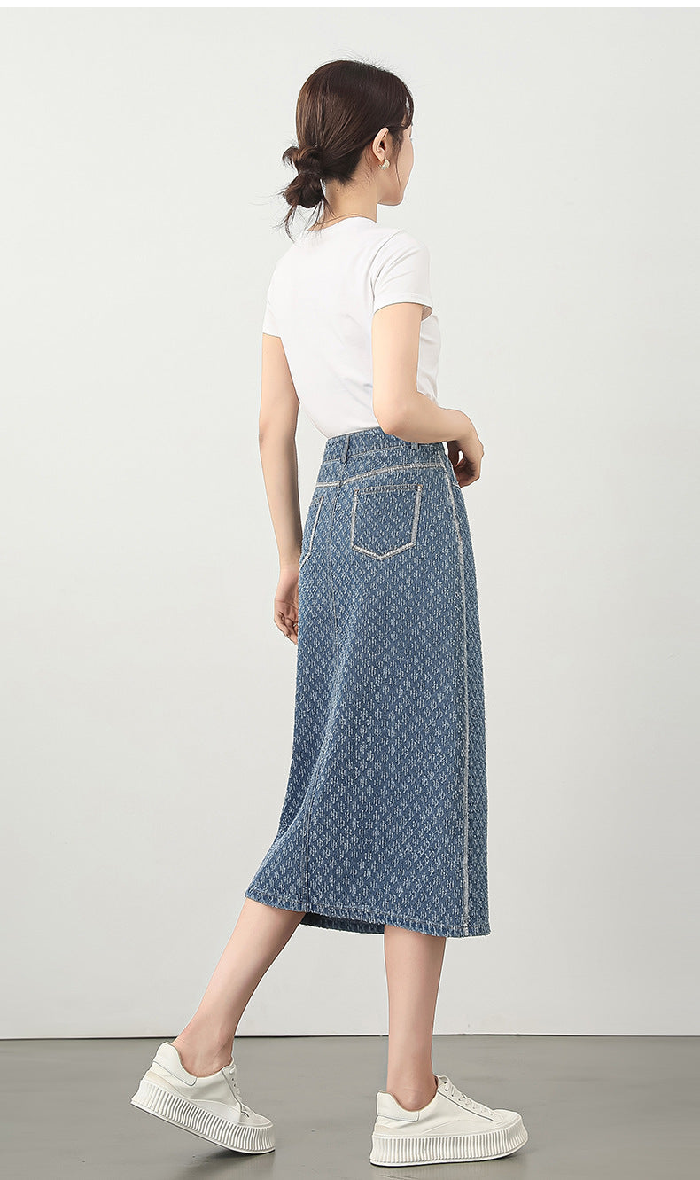 Jacquard Denim Skirt with Slits image 13