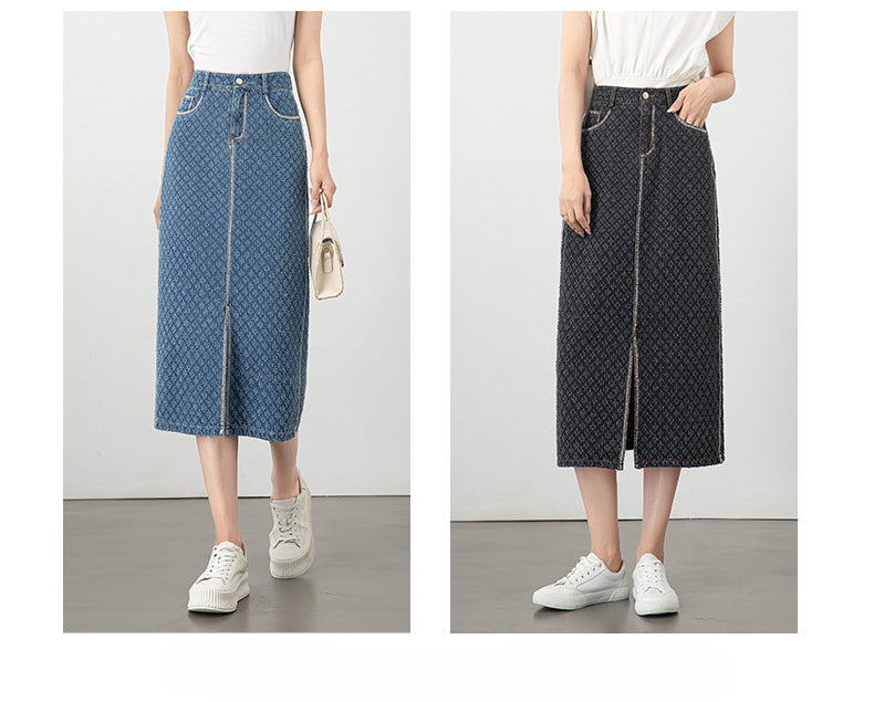 Jacquard Denim Skirt with Slits image 6