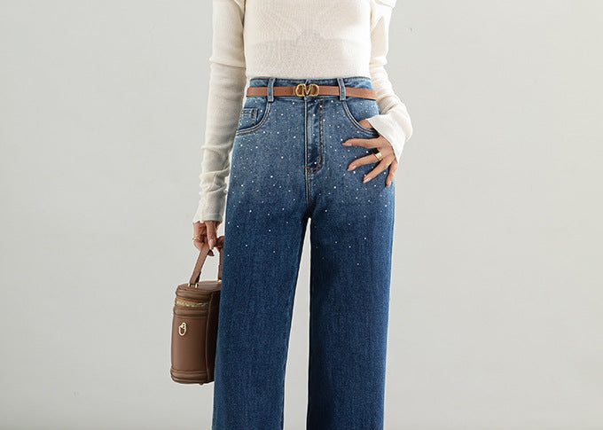 Hot Diamond Gradient Shadow Jeans High Waist Wide Leg Pants - Blue, 33 image