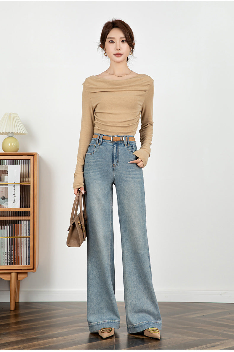 Embroidered Jeans High Waist Slim Drape Flared Pants image 6