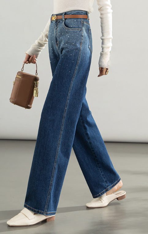 Hot Diamond Gradient Shadow Jeans High Waist Wide Leg Pants image 1