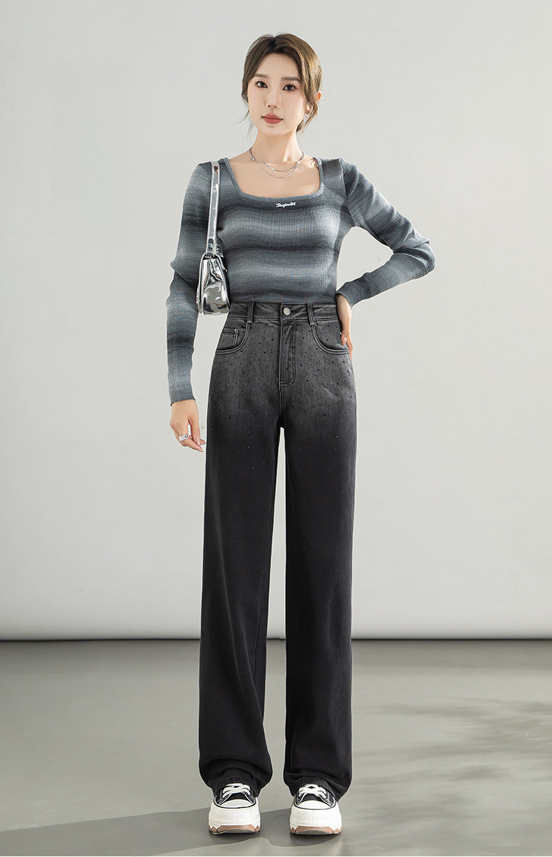 Hot Diamond Gradient Shadow Jeans High Waist Wide Leg Pants image 15