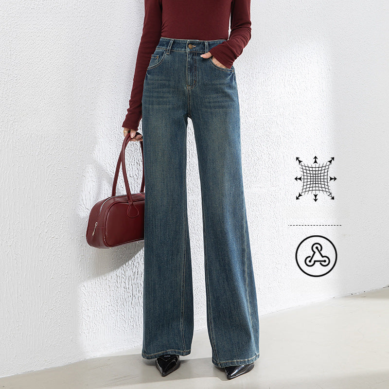 Retro Denim Flared High Waist Loose Mopping Pants image 0