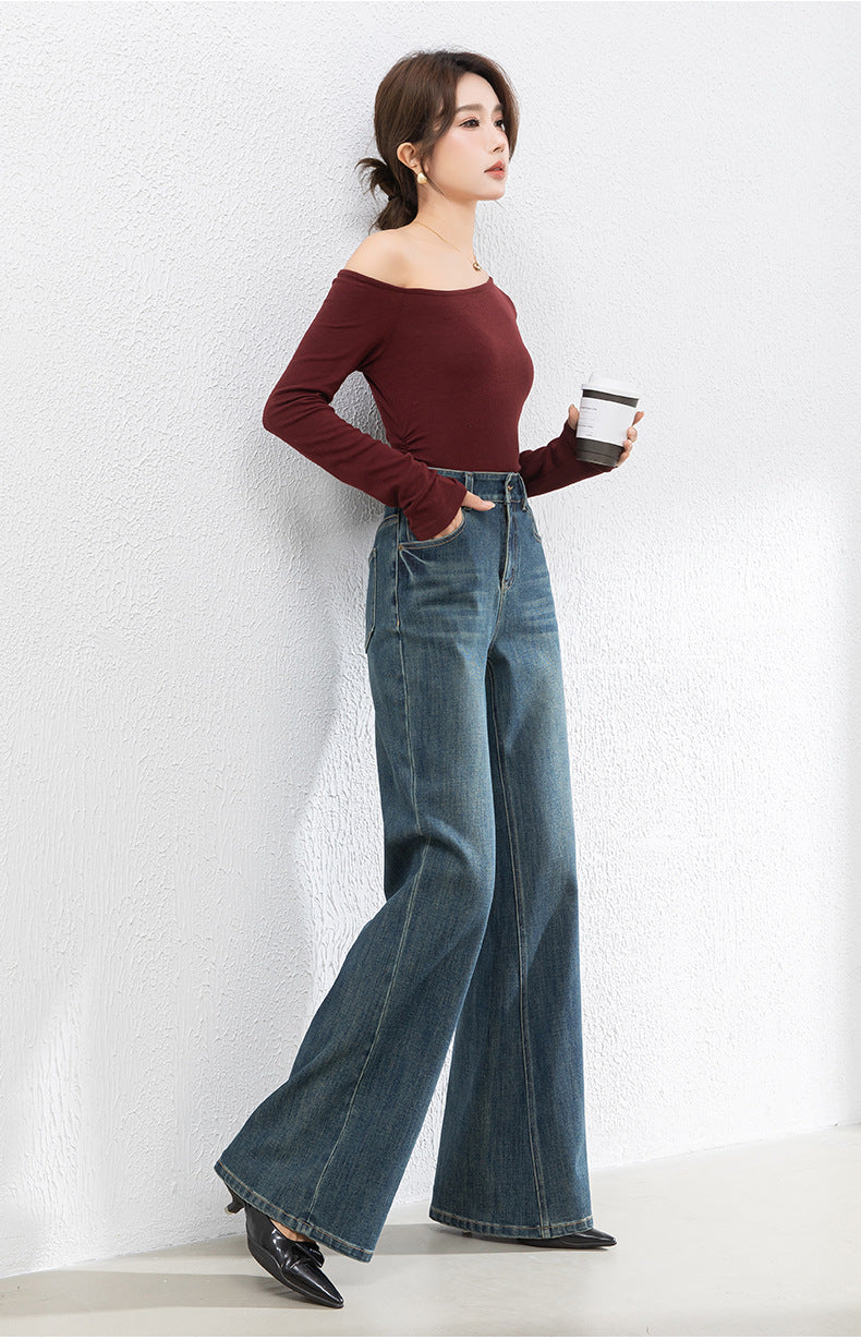 Retro Denim Flared High Waist Loose Mopping Pants image 13