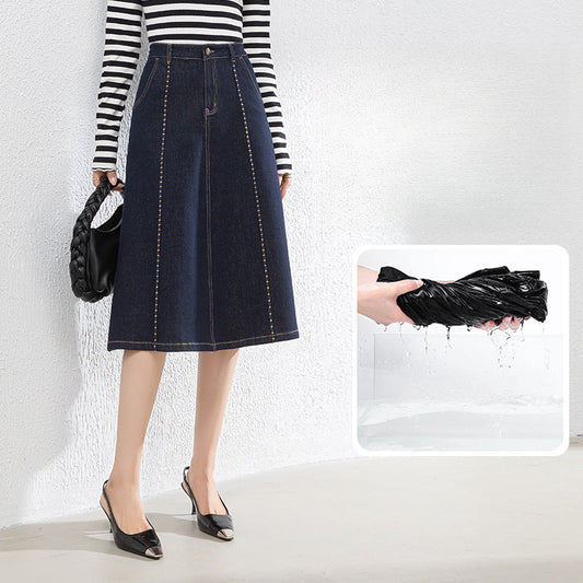 Colorfast High Waist A-Line Denim Skirt image 0
