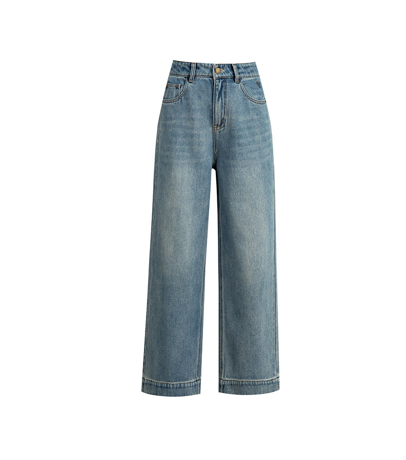 Textured Jeans Loose High Waist Nine-point Wide-leg Pants image 19