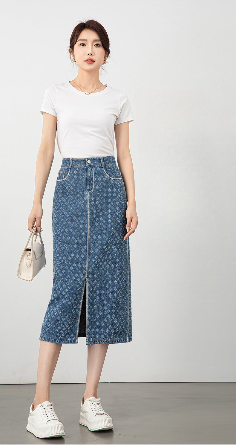 Jacquard Denim Skirt with Slits image 9