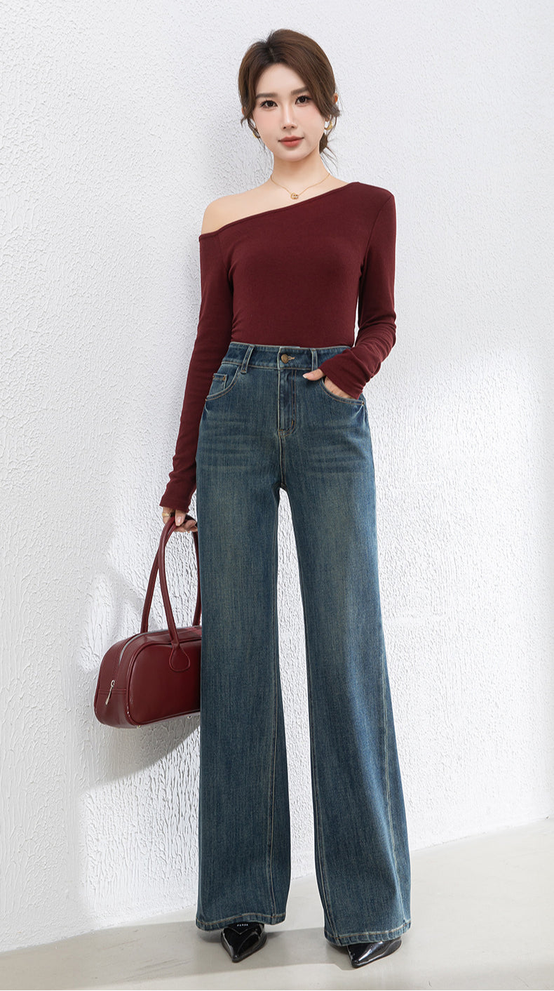 Retro Denim Flared High Waist Loose Mopping Pants image 6