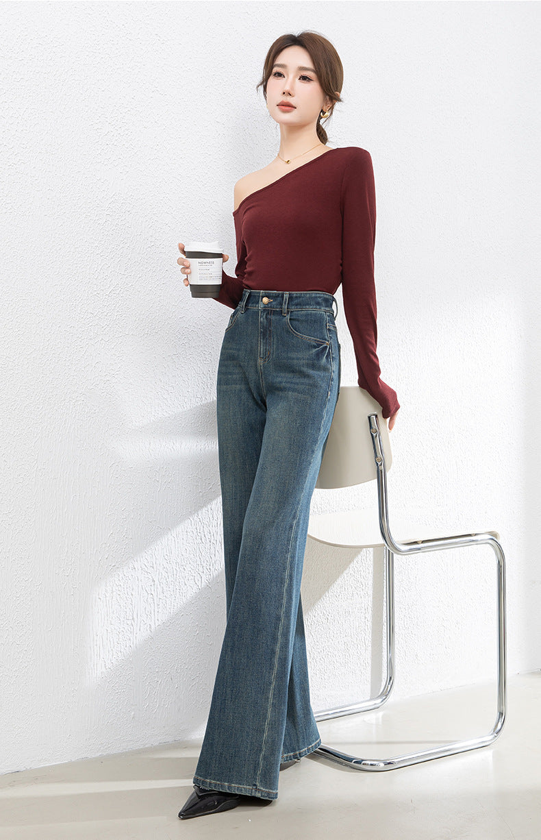 Retro Denim Flared High Waist Loose Mopping Pants image 15
