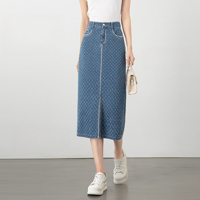 Jacquard Denim Skirt with Slits image 1