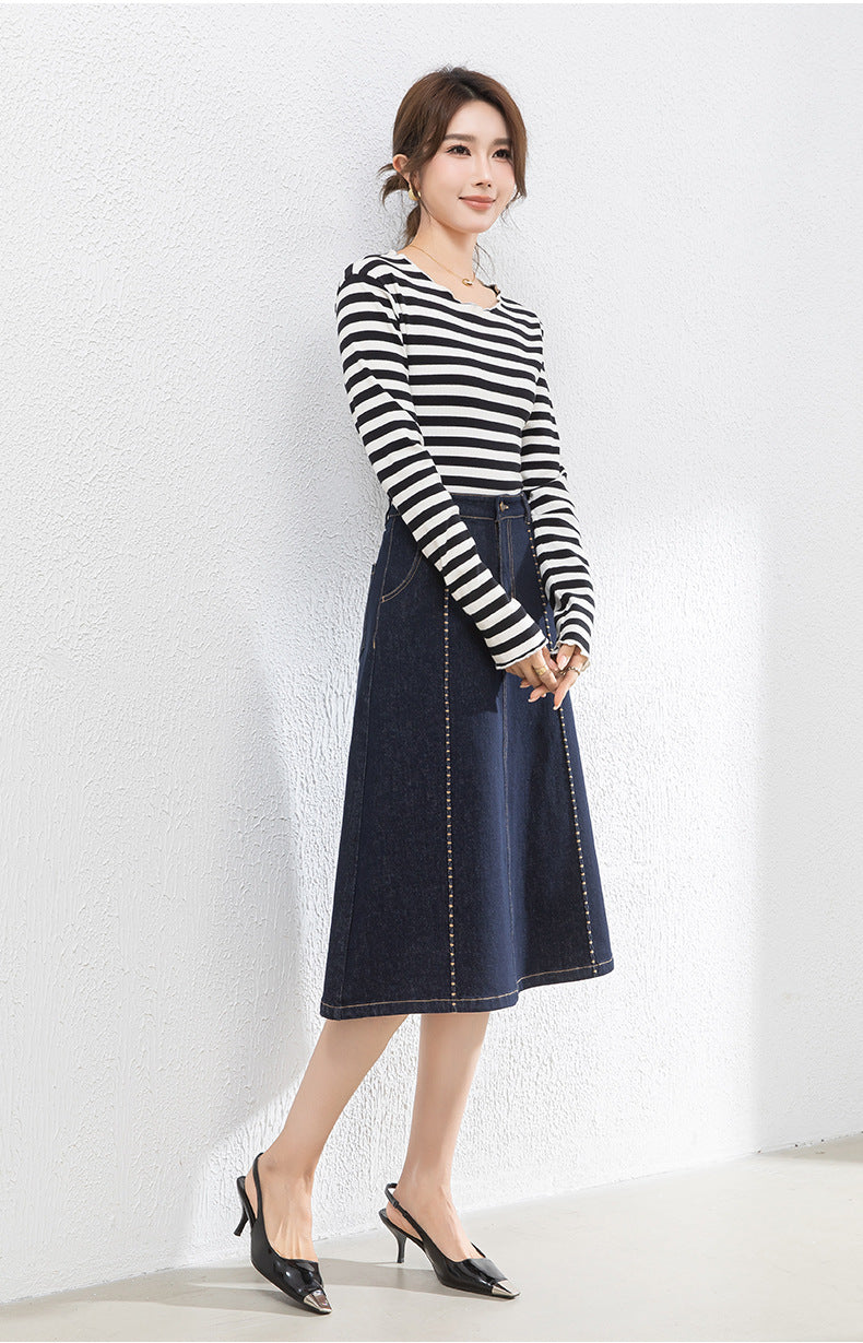 Colorfast High Waist A-Line Denim Skirt image 13