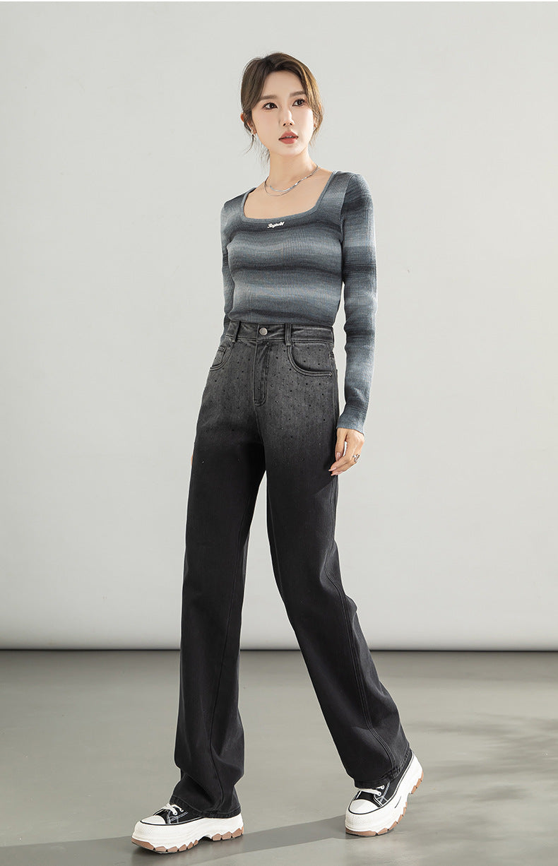 Hot Diamond Gradient Shadow Jeans High Waist Wide Leg Pants image 17
