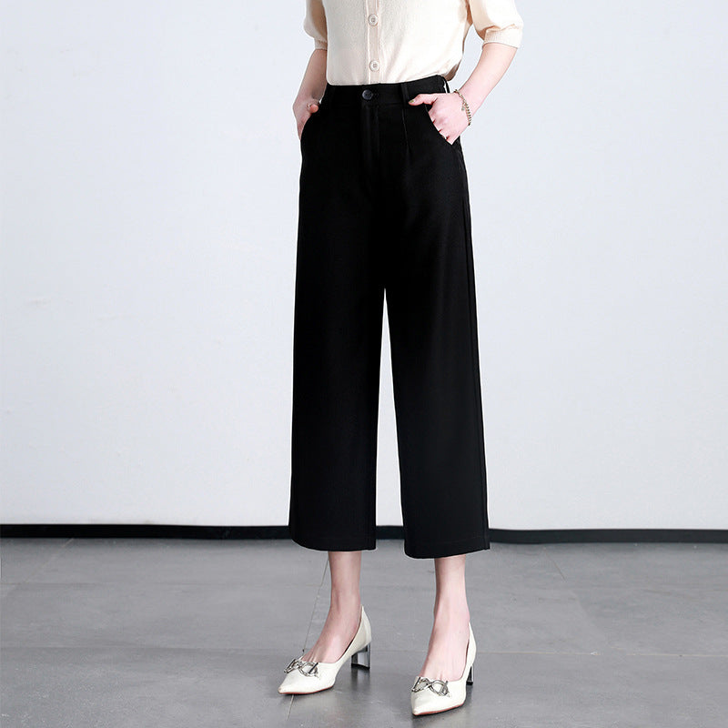 Loose Slim Casual Pants Thin Three-quarter Wide-leg Pants - Black, 32 image
