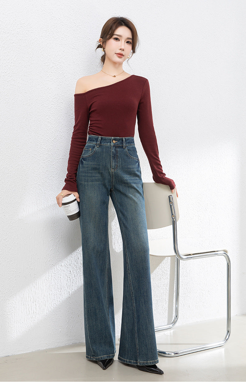 Retro Denim Flared High Waist Loose Mopping Pants image 14