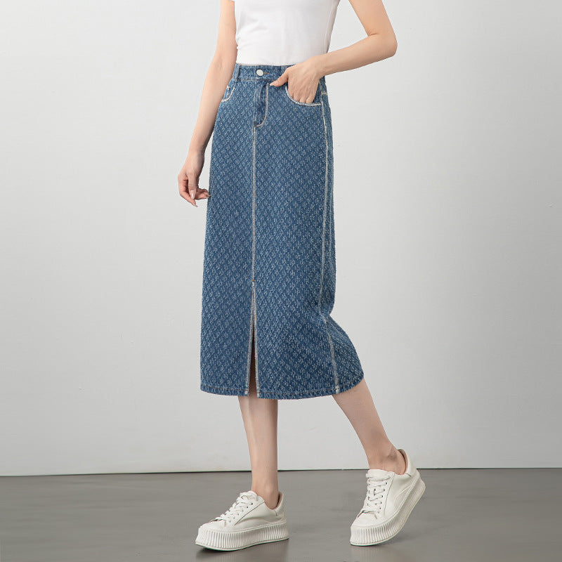 Jacquard Denim Skirt with Slits image 0