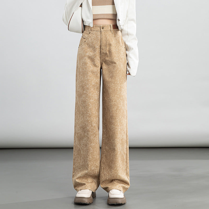 Loose Jeans High Waist Drape Wide Leg Pants - Yellow, 31 image