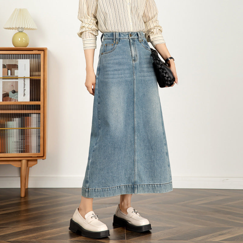 Textured Denim Skirt High Waist Slim Skirt image 1