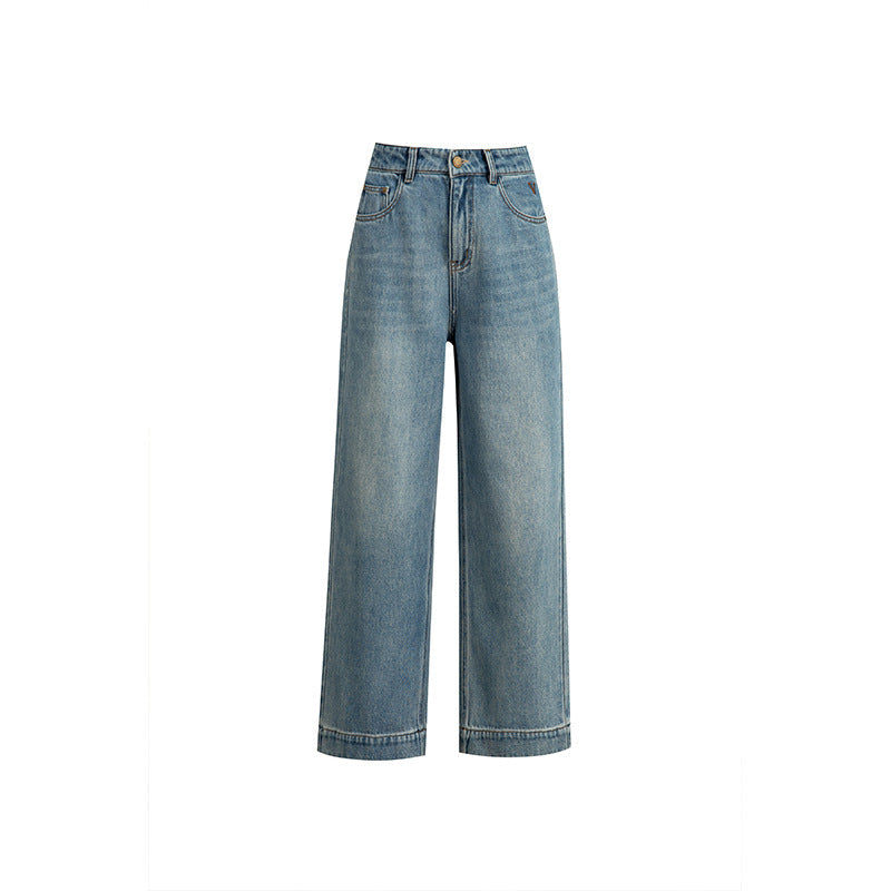 Textured Jeans Loose High Waist Nine-point Wide-leg Pants image 4