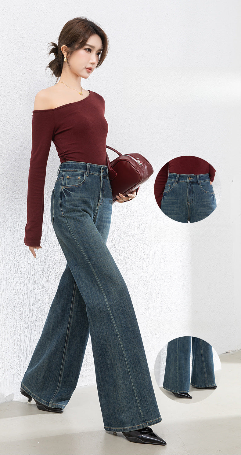 Retro Denim Flared High Waist Loose Mopping Pants image 8