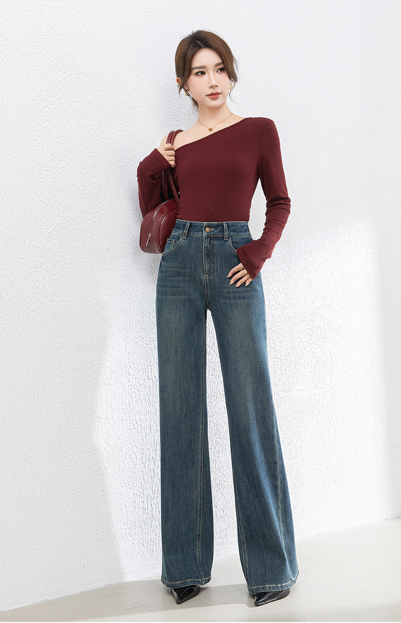 Retro Denim Flared High Waist Loose Mopping Pants image 11