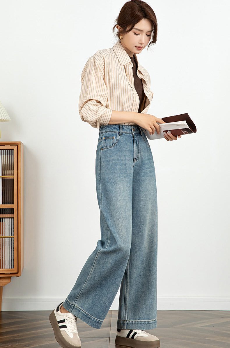 Textured Jeans Loose High Waist Nine-point Wide-leg Pants image 15