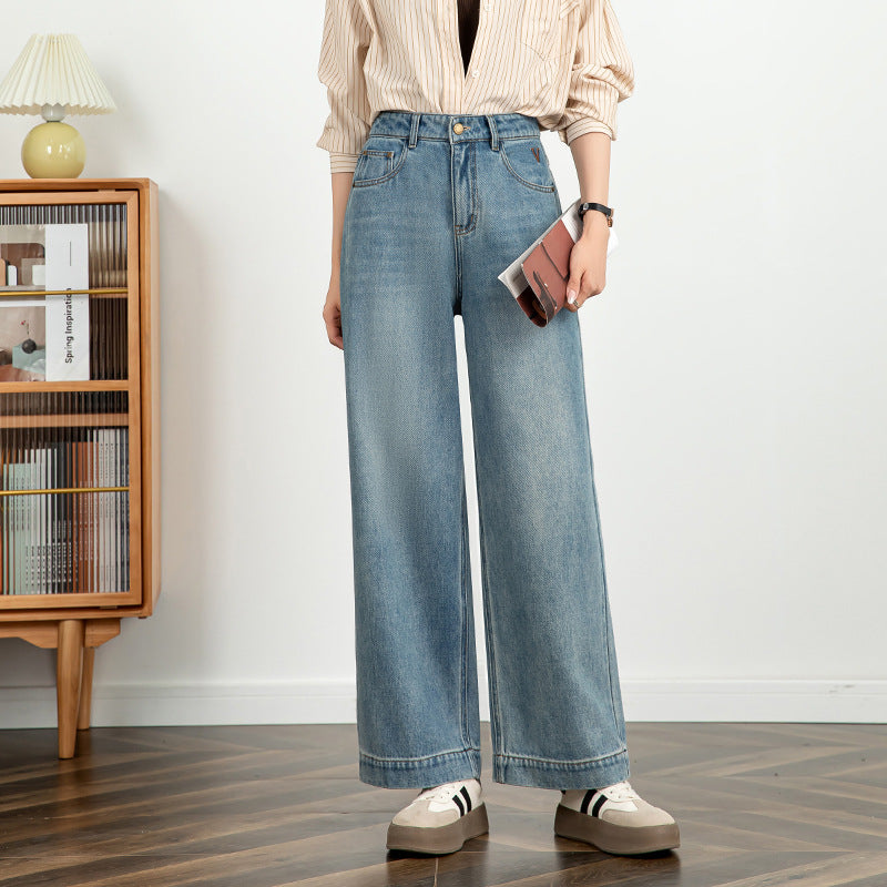Textured Jeans Loose High Waist Nine-point Wide-leg Pants image 0