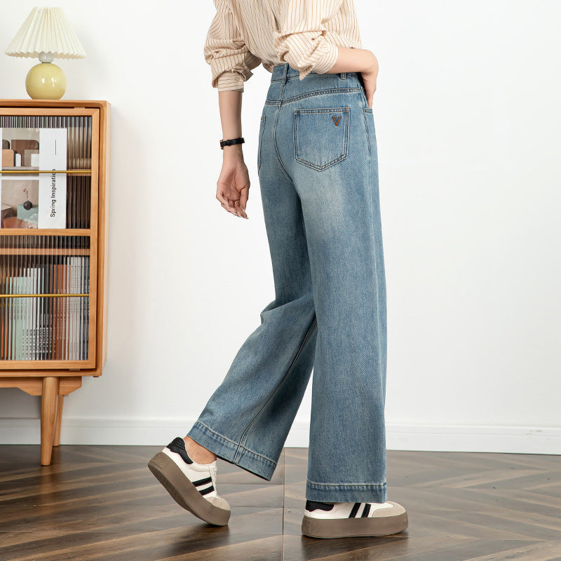 Textured Jeans Loose High Waist Nine-point Wide-leg Pants image 3