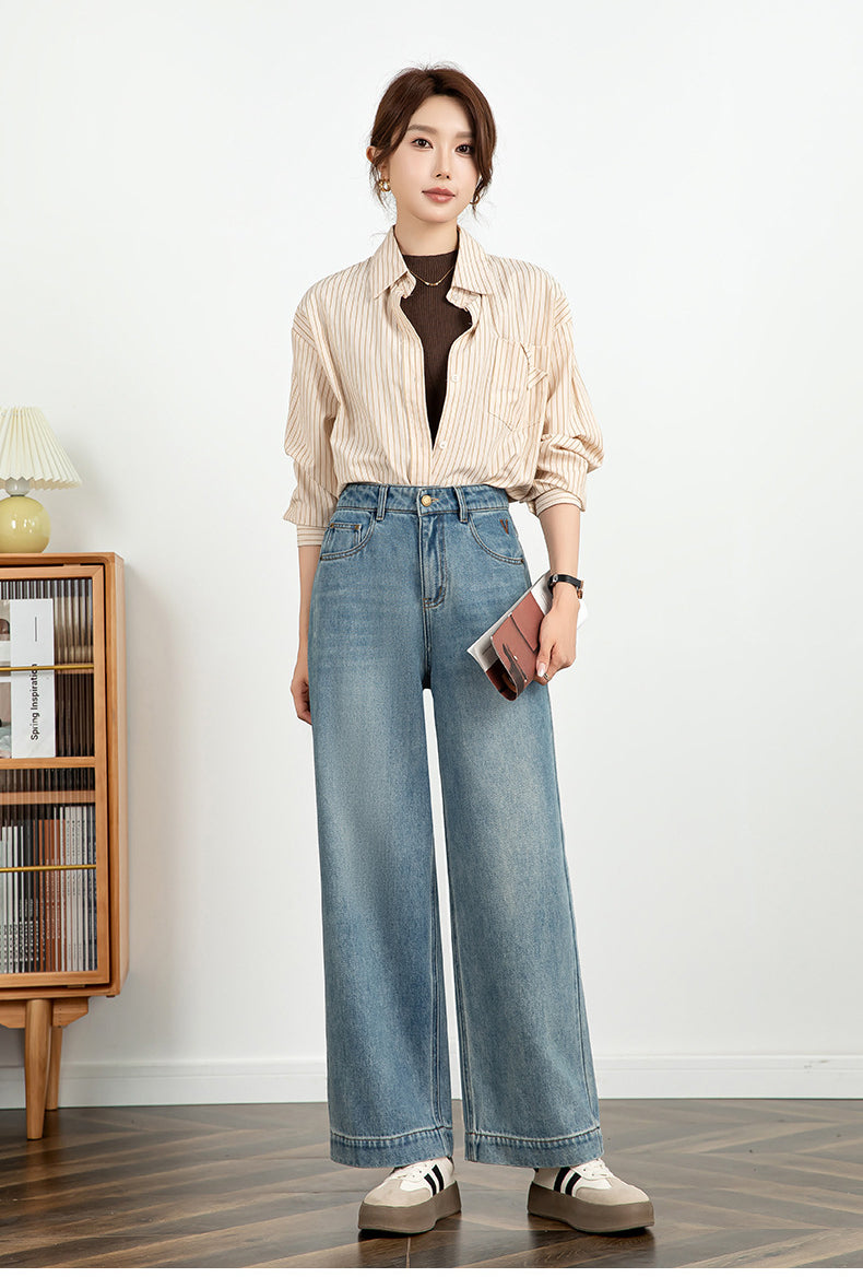 Textured Jeans Loose High Waist Nine-point Wide-leg Pants image 7