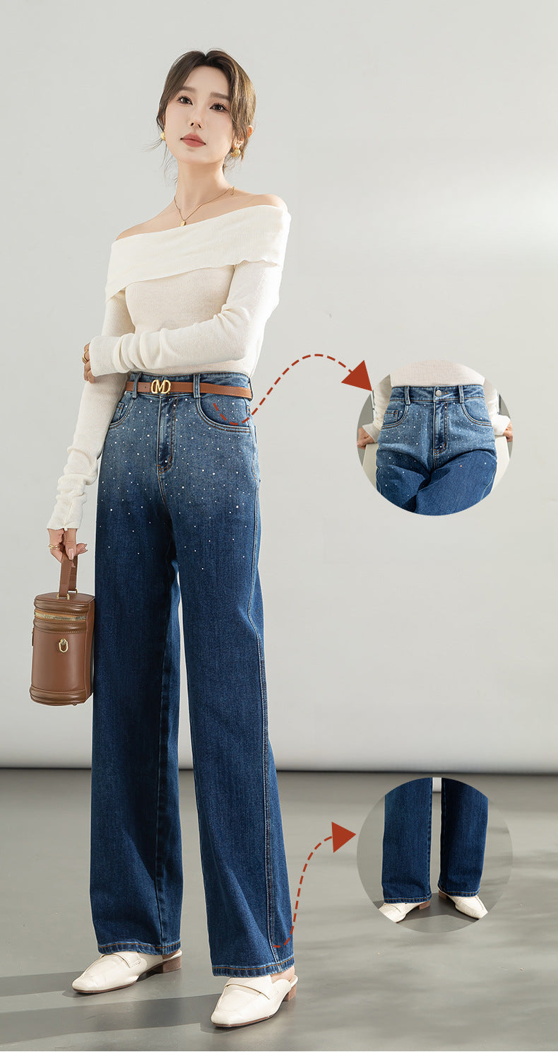 Hot Diamond Gradient Shadow Jeans High Waist Wide Leg Pants image 9