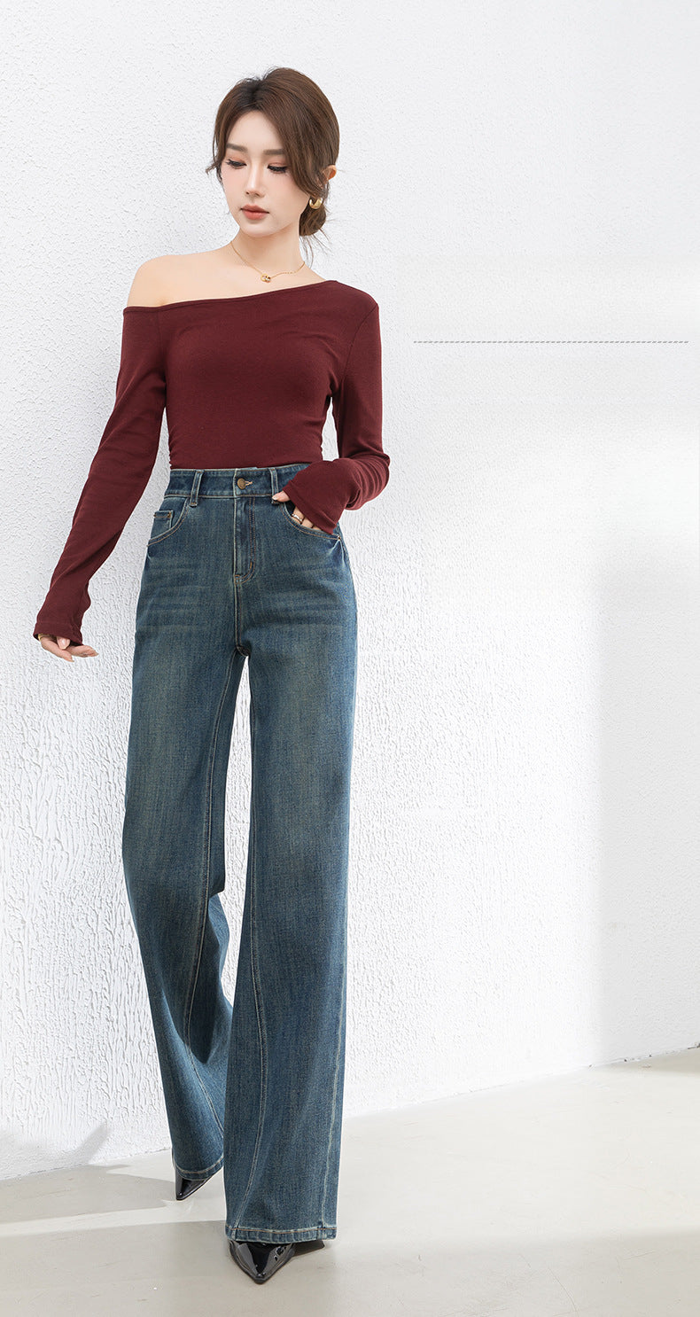 Retro Denim Flared High Waist Loose Mopping Pants image 7