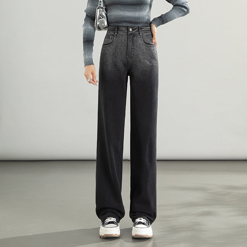 Hot Diamond Gradient Shadow Jeans High Waist Wide Leg Pants image 6