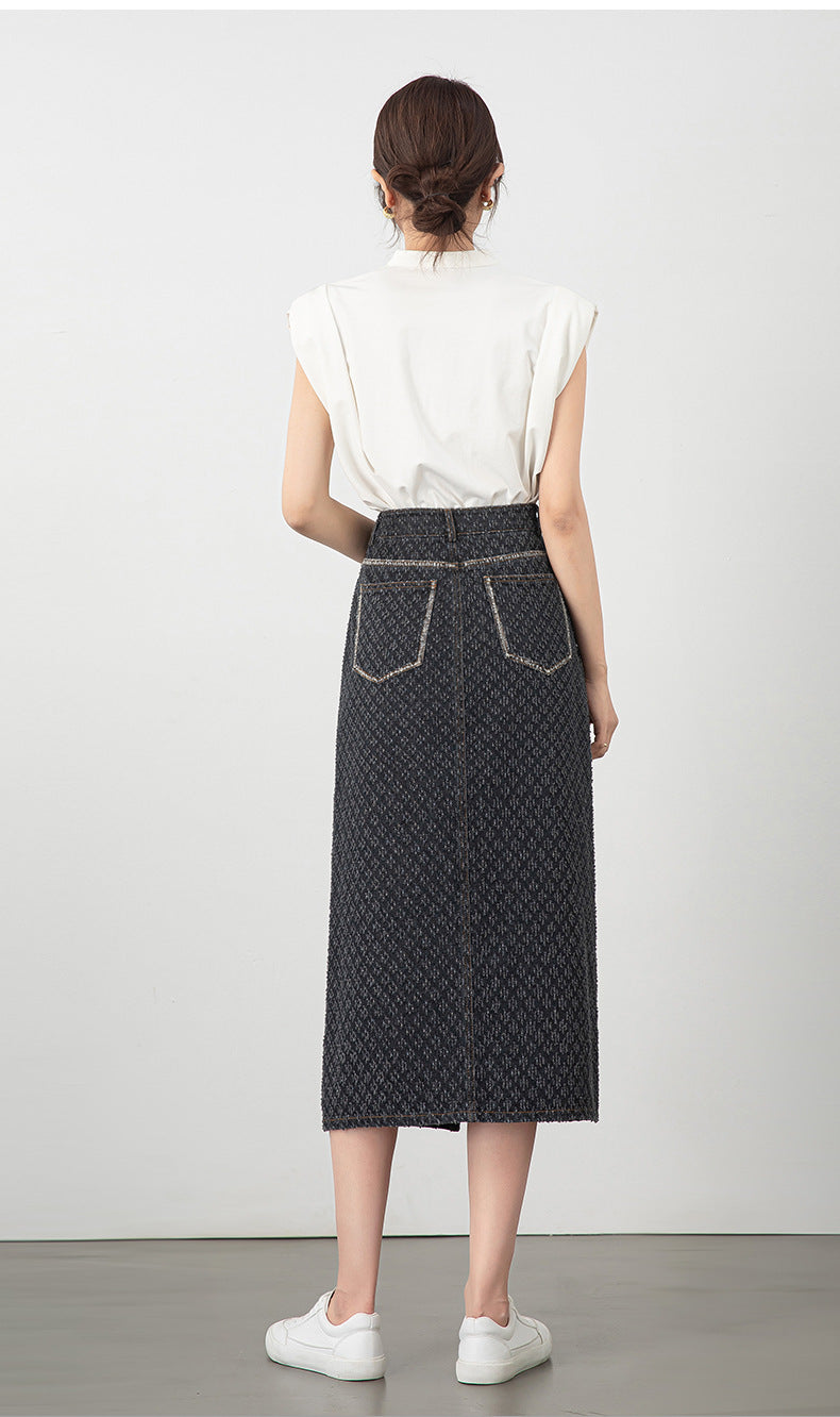 Jacquard Denim Skirt with Slits image 17